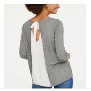 LOFT Mixed Media Tie Back Shirt - Gray